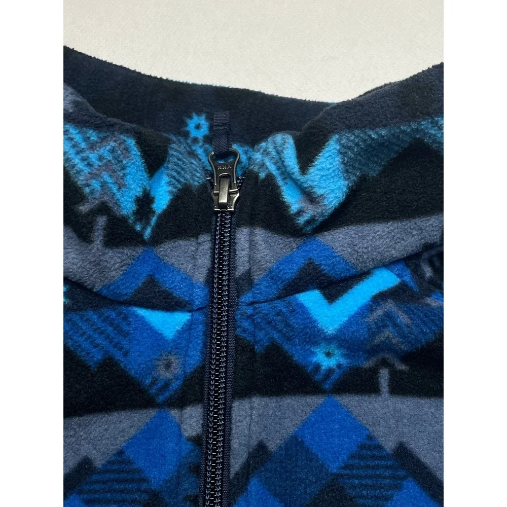 Columbia Fleece Jacket Kids XL 18/20 Blue Black Geometric Full Zip Mock Neck